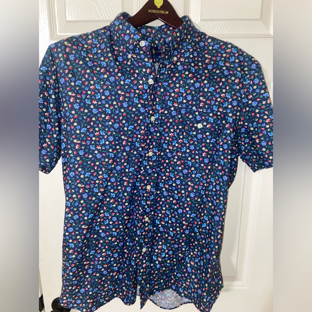Polo Ralph Lauren shirt Men Medium Floral shirt Button Up short sleeve Pony